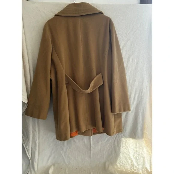 Vintage Montgomery Ward Camel Wool Pea Coat Double Breasted Orange Lining ILGWU - Picture 2 of 16
